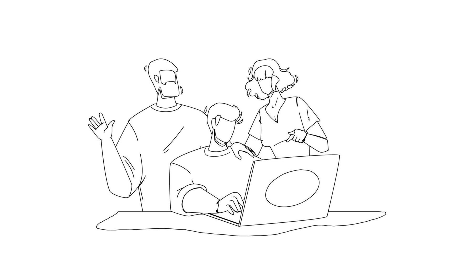 Working Together At Laptop Colleagues Team Vector