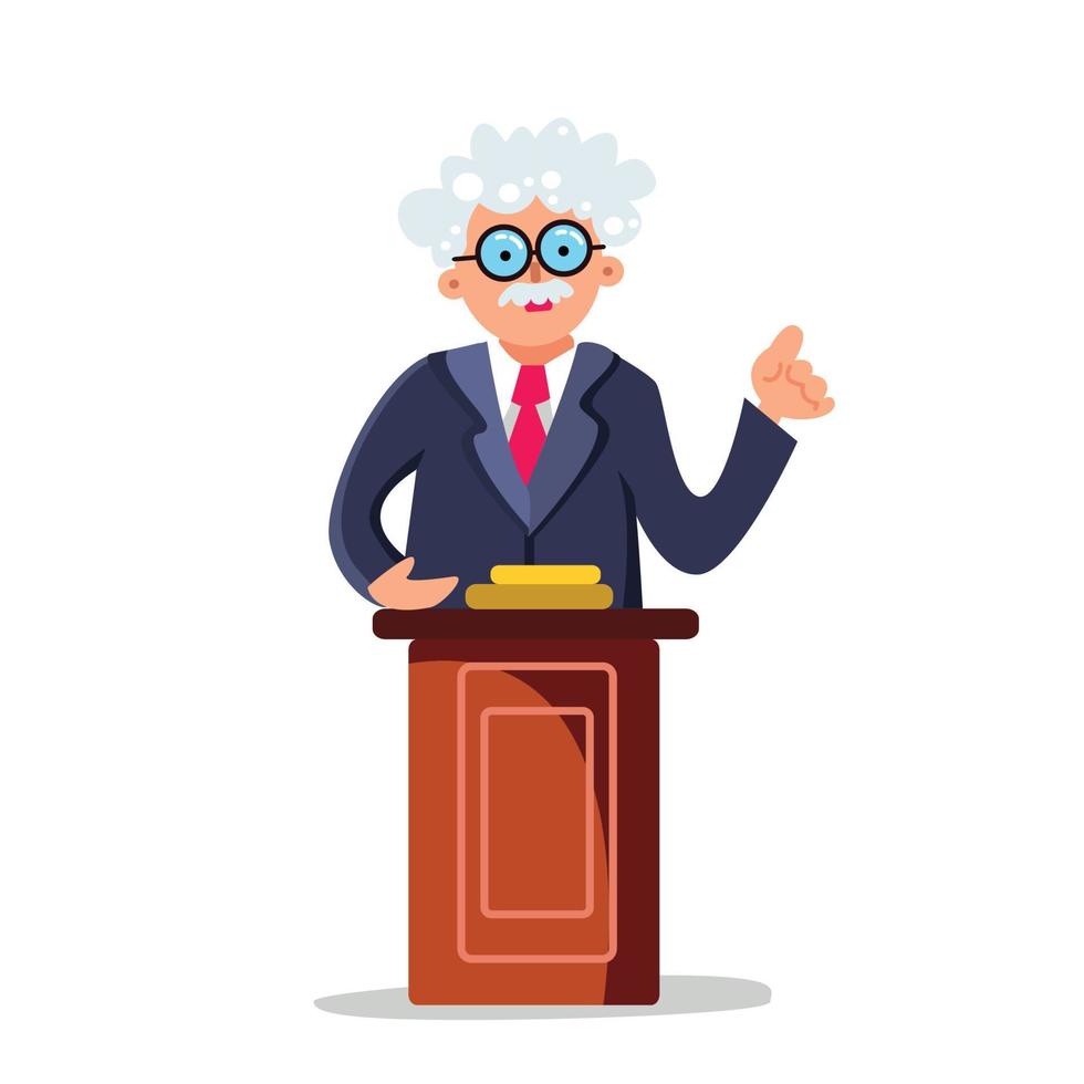 Professor Speaking Performance On Tribune Vector Illustration