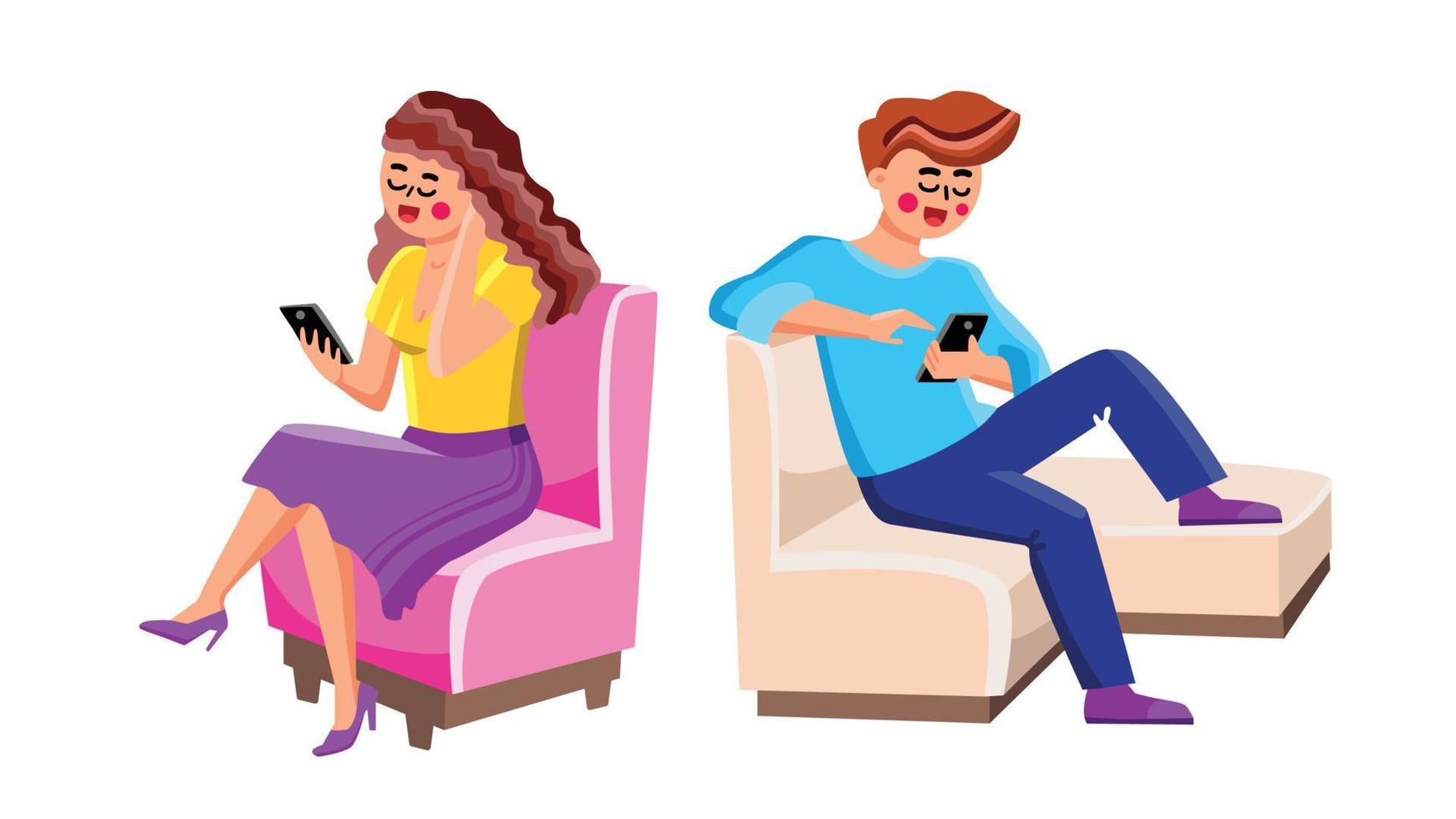 Using Smartphones Man And Woman People Vector