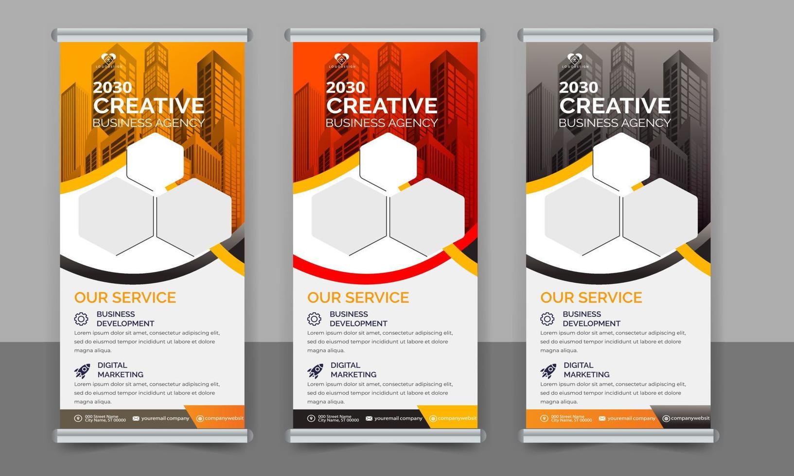 creative business roll up banner design. Standee Design Banner, Corporate digital Roll Up Banner. vector