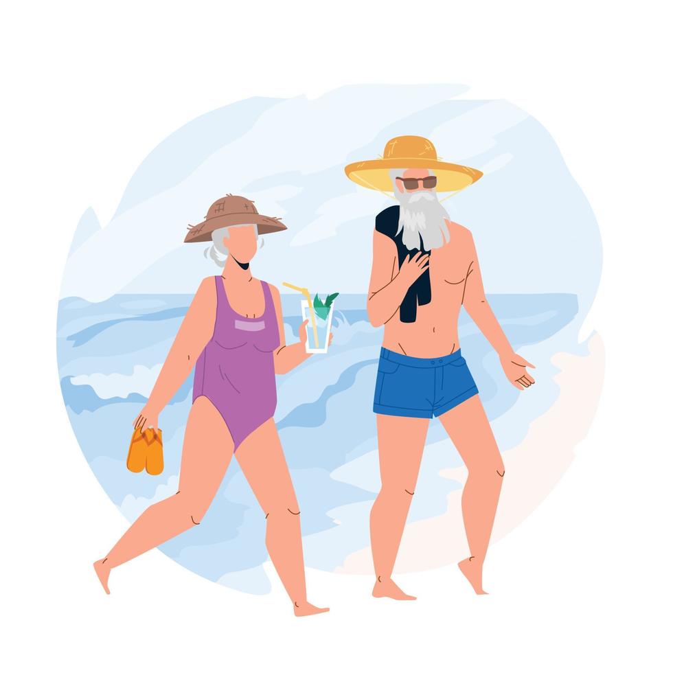 Senior Vacation Together On Ocean Shoreline Vector