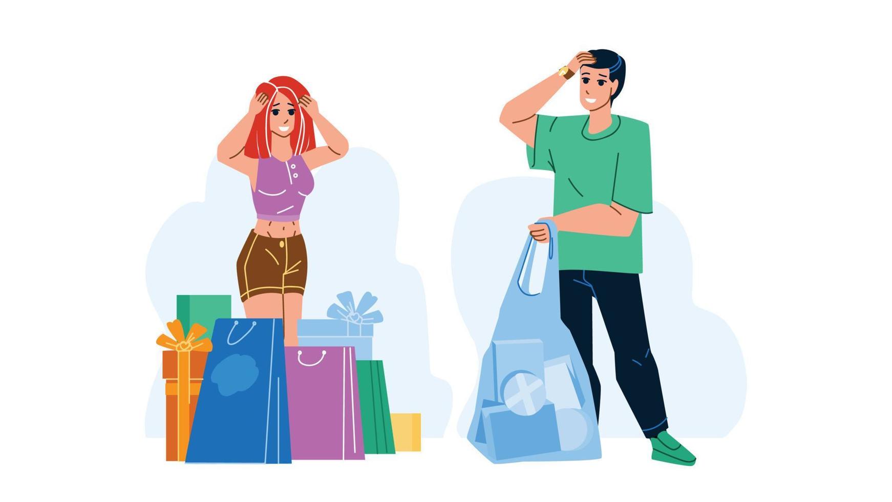 Shopping Habits Of Customers Man And Woman Vector