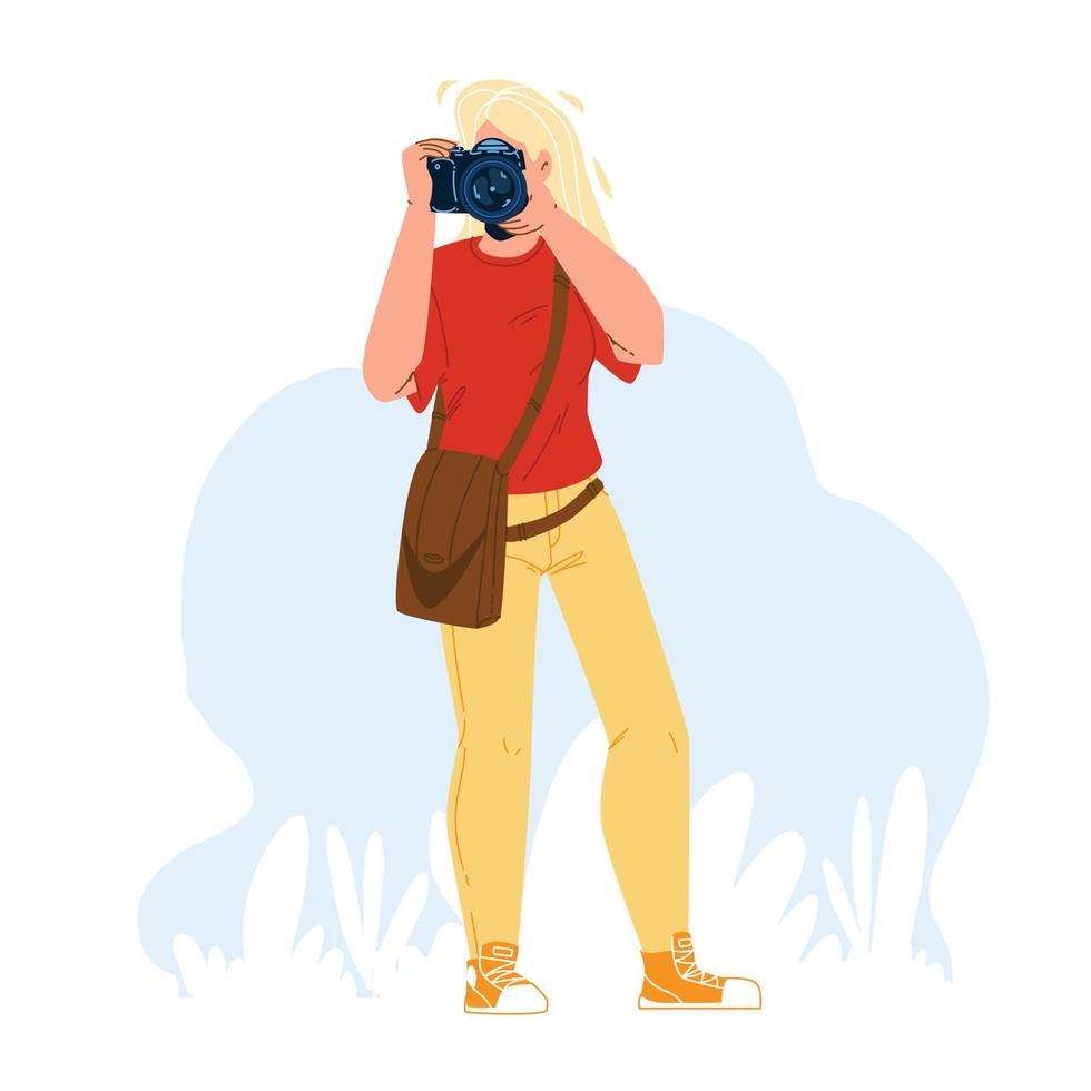 Photographer Girl Make Photo With Camera Vector 17317350 Vector Art at ...