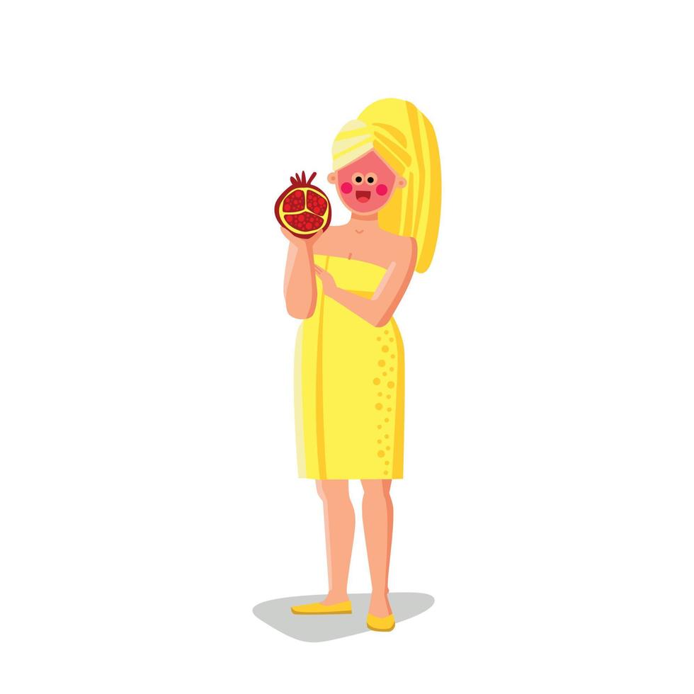 Pomegranate Face Mask Treat Young Woman Vector