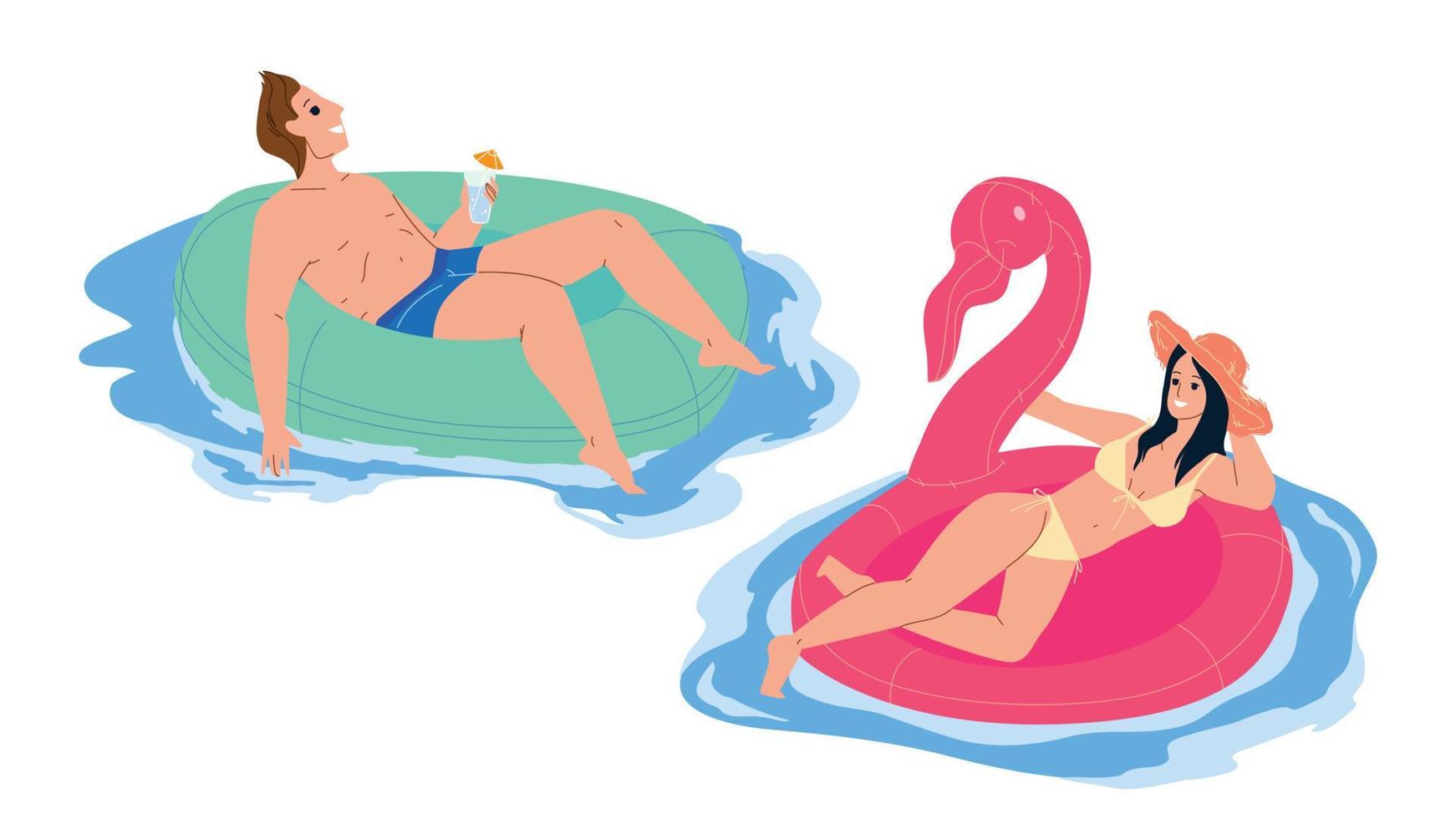 Man And Woman Couple Resting On Pool Party Vector