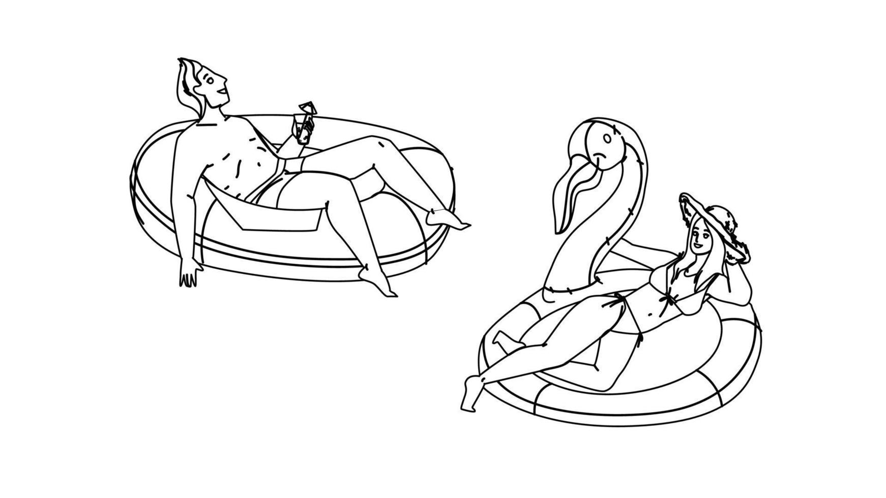Man And Woman Couple Resting On Pool Party Vector