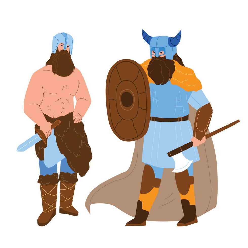 Viking Men Armoured With Axe And Shield Vector