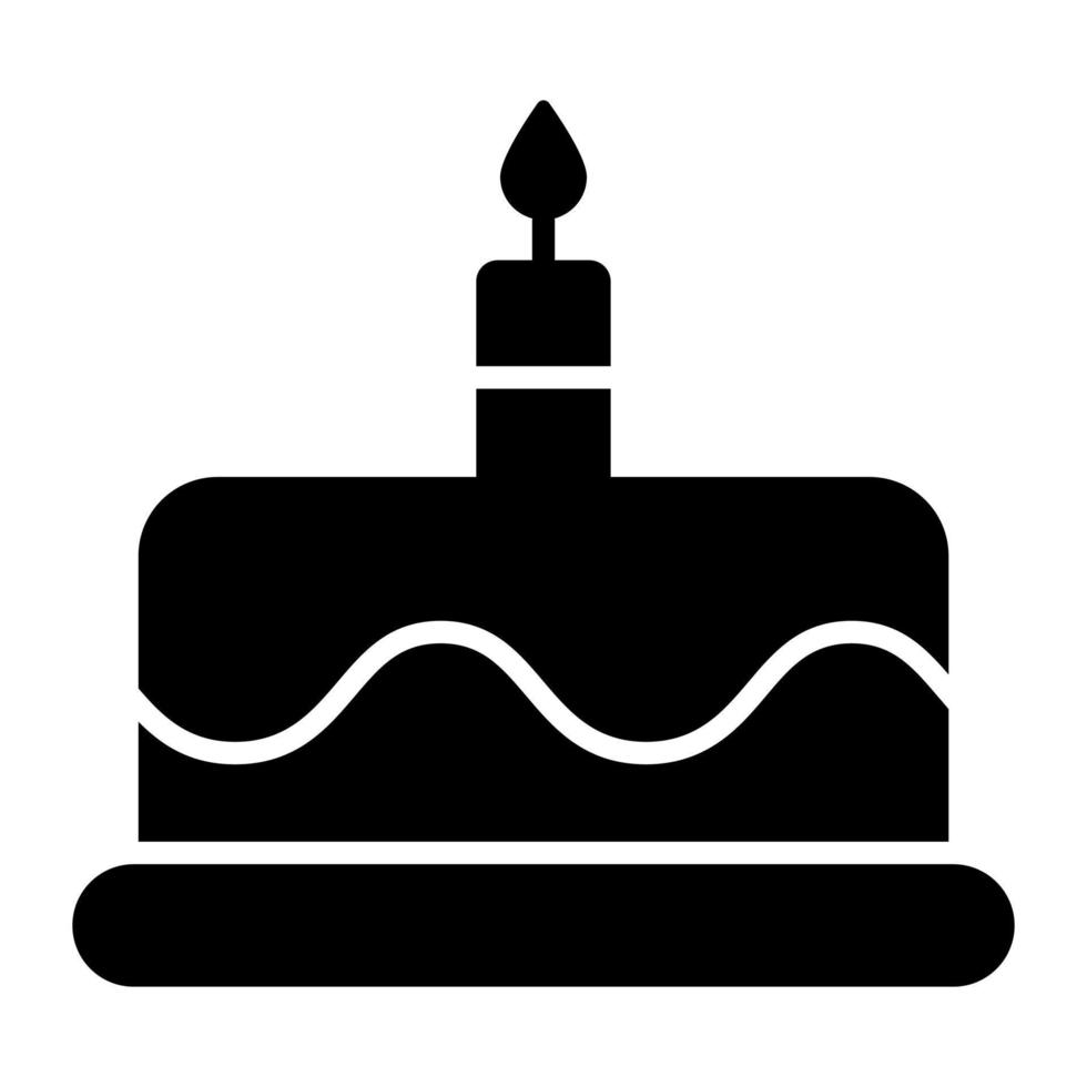Cake with burning candle vector, party dessert icon vector