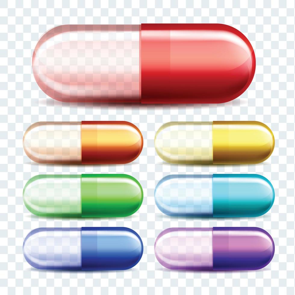 cápsulas médicas píldoras vector de conjunto de colores diferentes