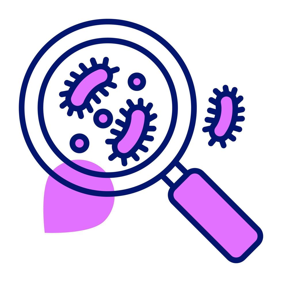 Bacteria with magnifier vector, well design icon of virus scan vector