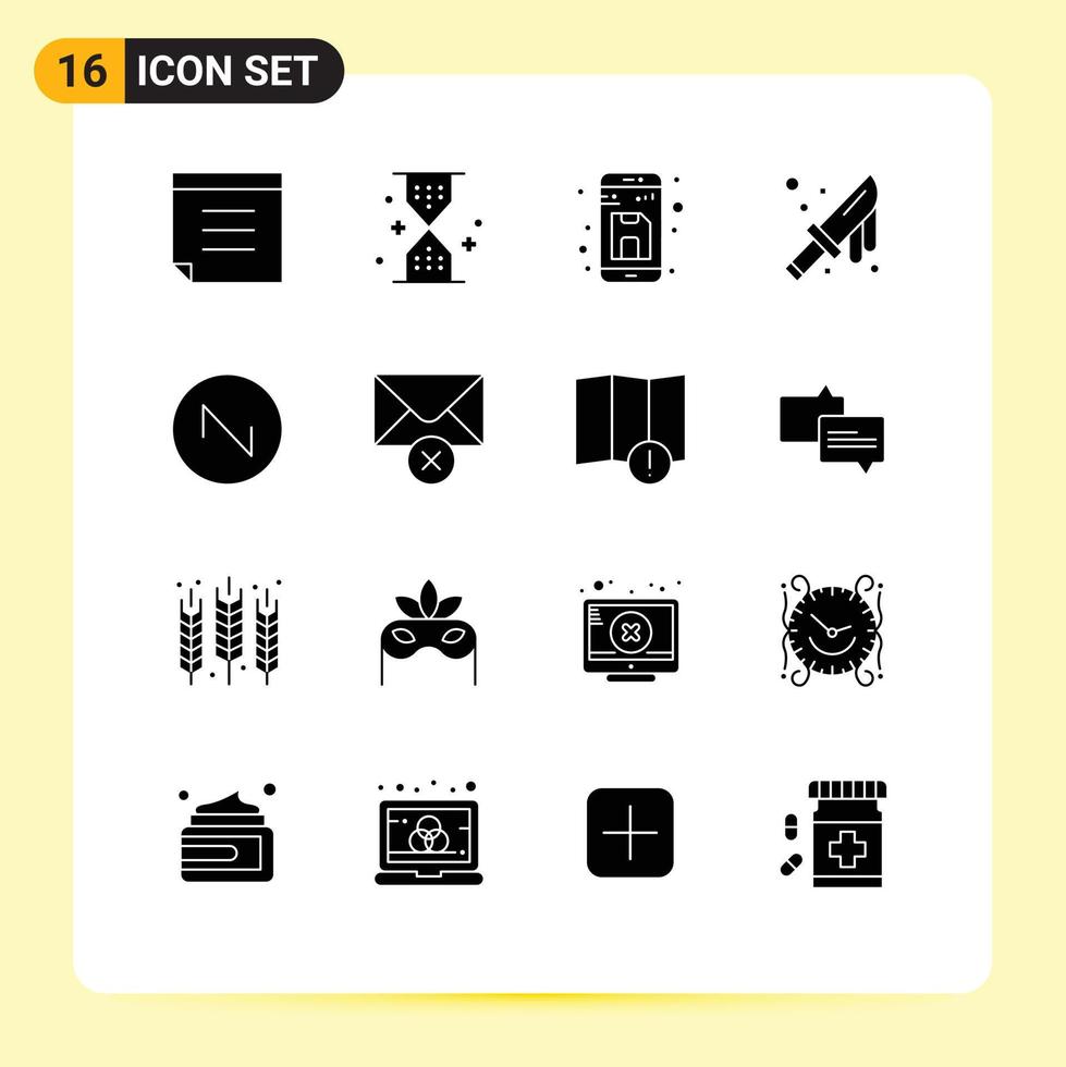 Universal Icon Symbols Group of 16 Modern Solid Glyphs of sound knife document cutlery blood Editable Vector Design Elements