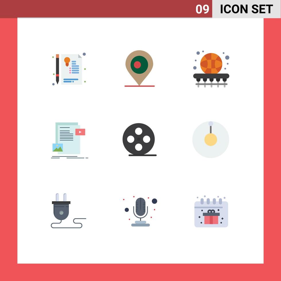 Flat Color Pack of 9 Universal Symbols of cinema media basket file data Editable Vector Design Elements