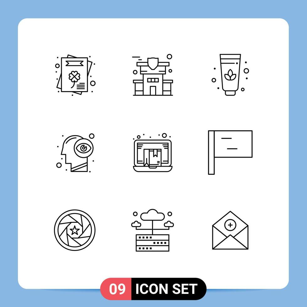Pack of 9 Modern Outlines Signs and Symbols for Web Print Media such as online commerce human e box Editable Vector Design Elements