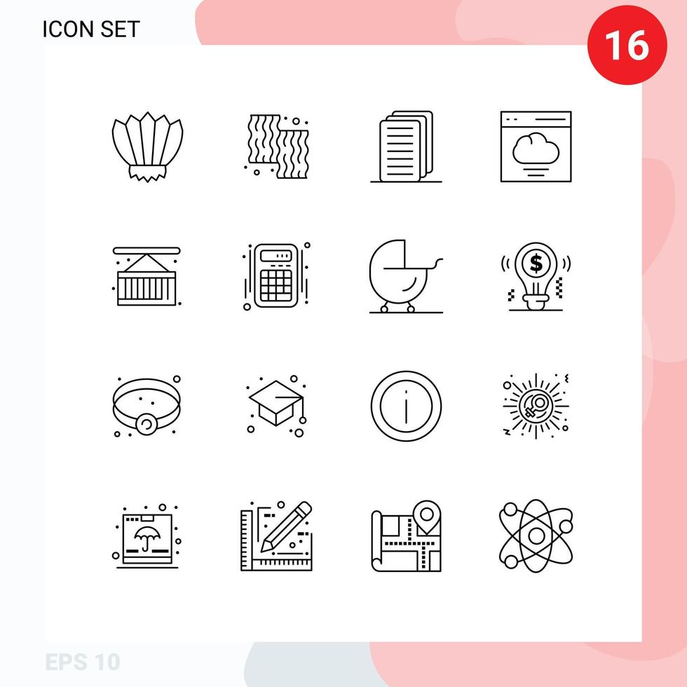 Set of 16 Vector Outlines on Grid for box interface farm communication file Editable Vector Design Elements