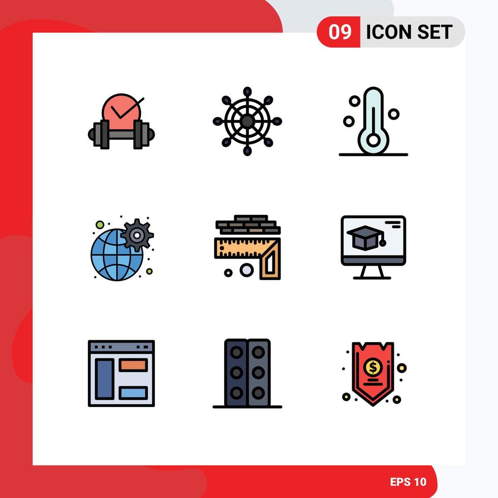 Stock Vector Icon Pack of 9 Line Signs and Symbols for level measurement temperature settings global Editable Vector Design Elements