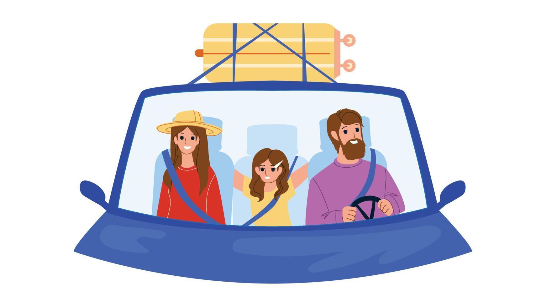 familia en coche disfrutar de vacaciones vector de viaje por carretera