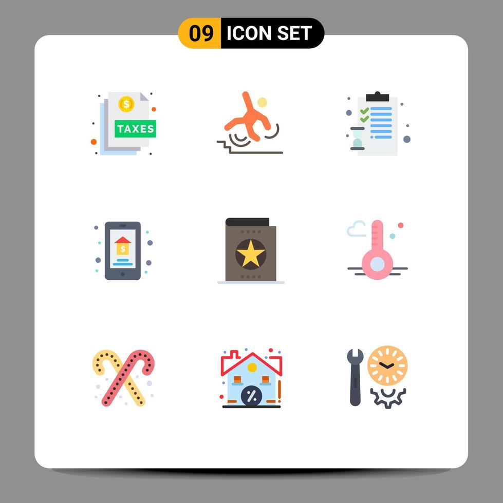 9 Universal Flat Color Signs Symbols of property auction failure online sale education Editable Vector Design Elements