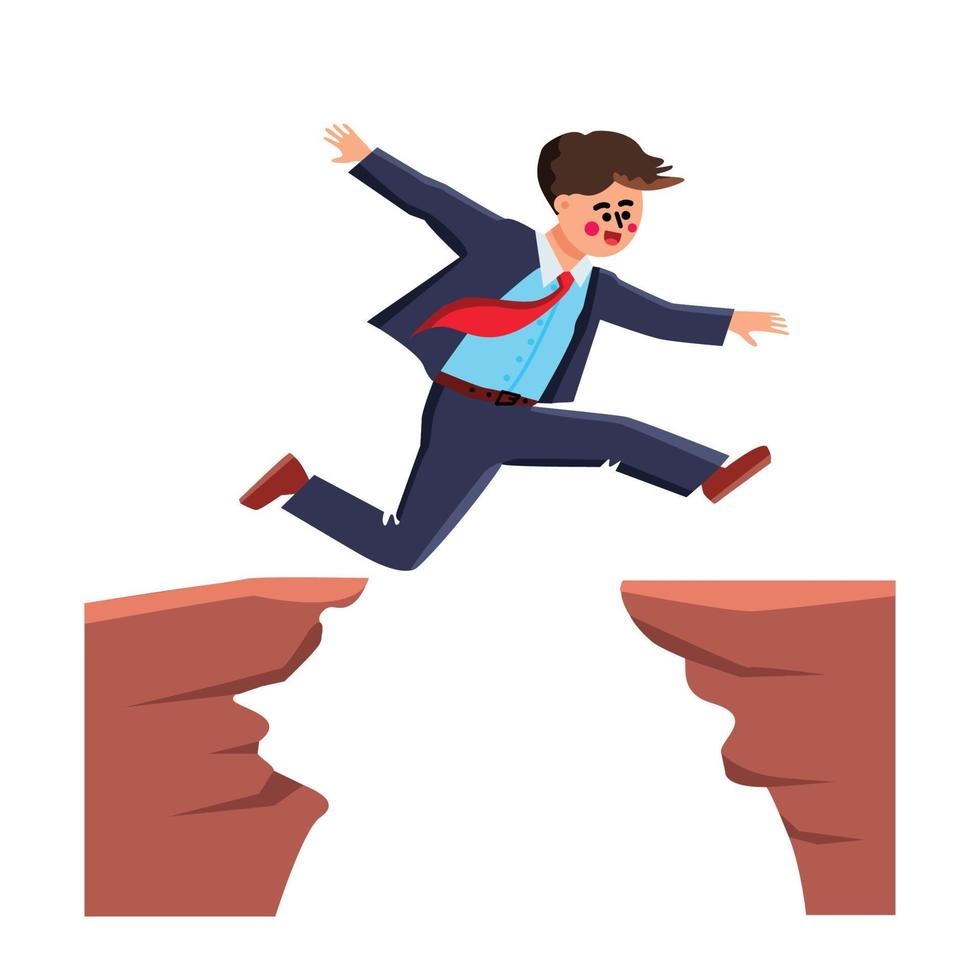 Businessman Jumping Over Abyss Challenge Vector Illustration