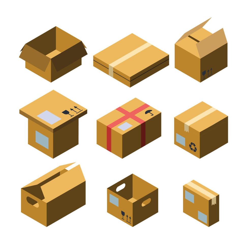 Cardboard Box Different Size Collection Set Vector