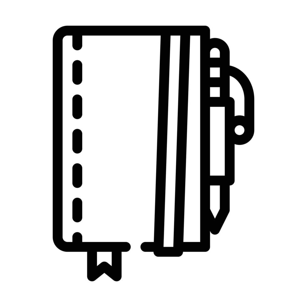 Ilustración de vector de icono de línea de cuaderno y pluma
