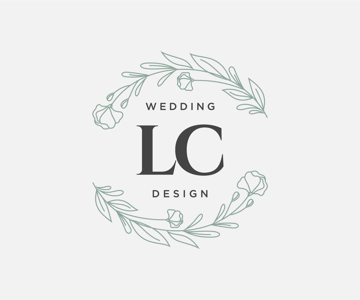 colección de logotipos de monograma de boda con letras iniciales de lc, plantillas florales y minimalistas modernas dibujadas a mano para tarjetas de invitación, guardar la fecha, identidad elegante para restaurante, boutique, café en vector