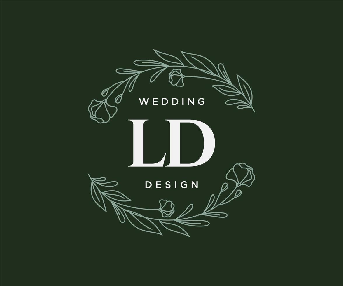 LD Initials letter Wedding monogram logos collection, hand drawn modern minimalistic and floral templates for Invitation cards, Save the Date, elegant identity for restaurant, boutique, cafe in vector