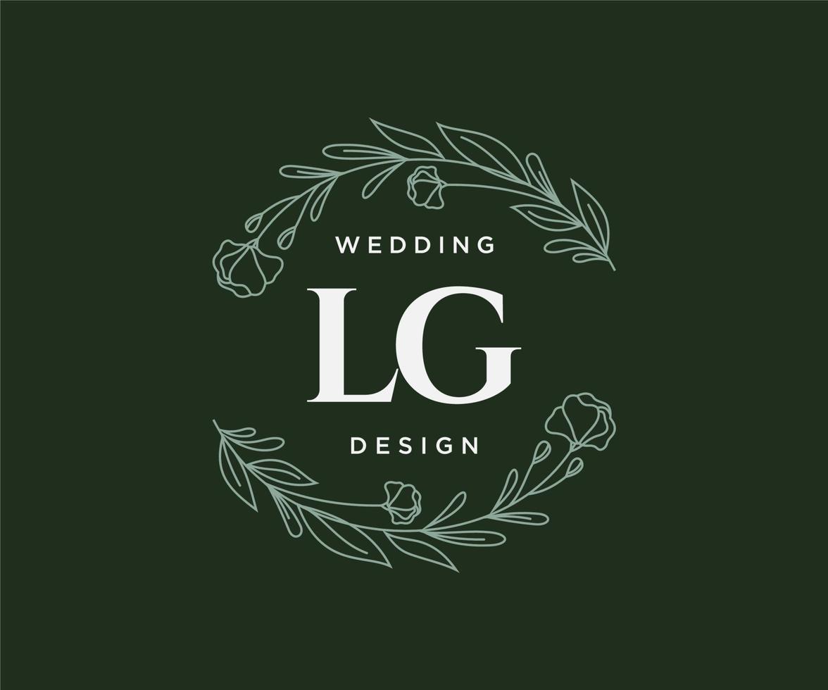 colección de logotipos de monograma de boda con letras iniciales lg, plantillas florales y minimalistas modernas dibujadas a mano para tarjetas de invitación, guardar la fecha, identidad elegante para restaurante, boutique, café en vector