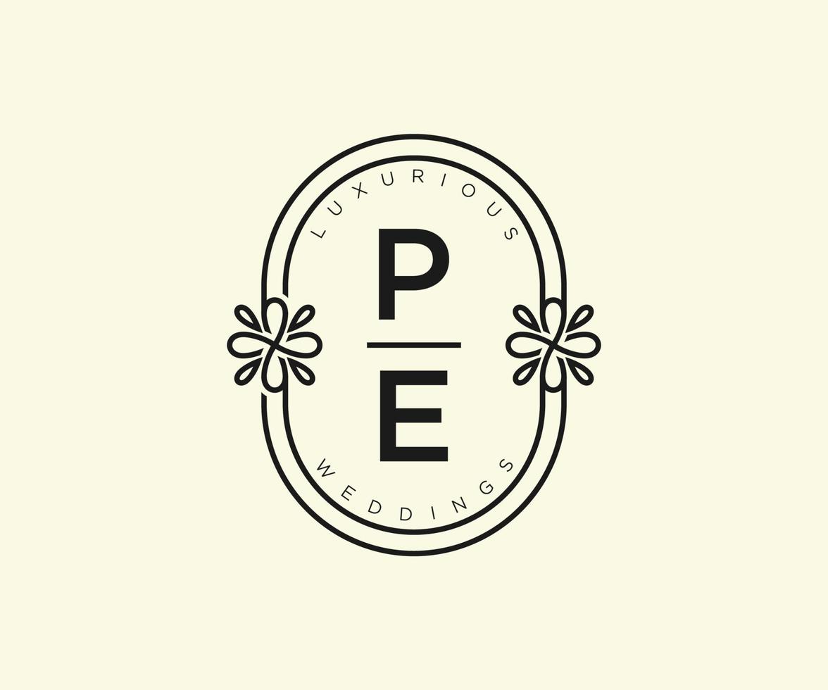 PE Initials letter Wedding monogram logos template, hand drawn modern minimalistic and floral templates for Invitation cards, Save the Date, elegant identity. vector