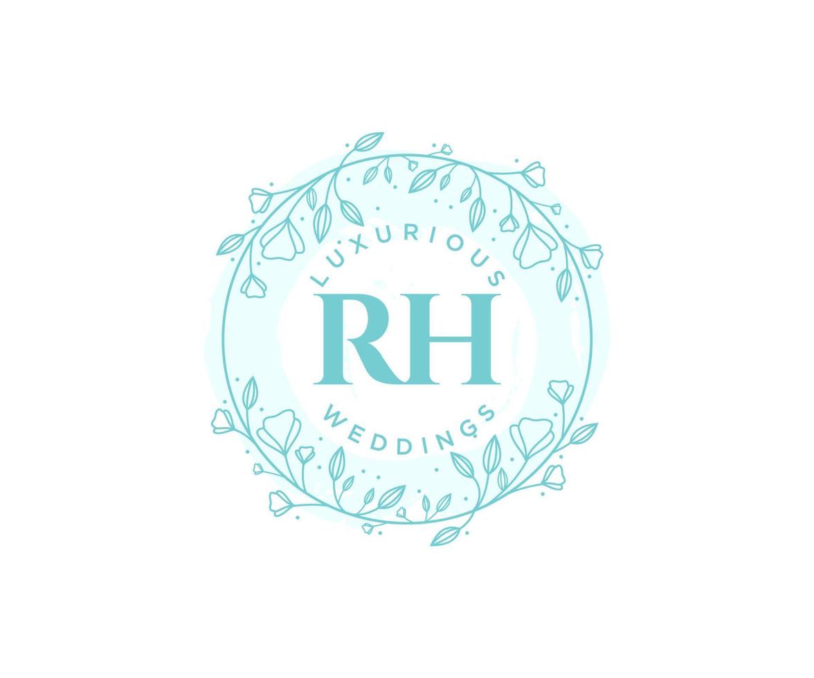 RH Initials letter Wedding monogram logos template, hand drawn modern minimalistic and floral templates for Invitation cards, Save the Date, elegant identity. vector