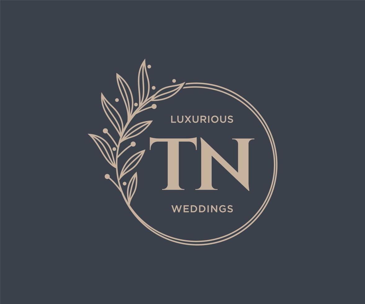 TN Initials letter Wedding monogram logos template, hand drawn modern minimalistic and floral templates for Invitation cards, Save the Date, elegant identity. vector