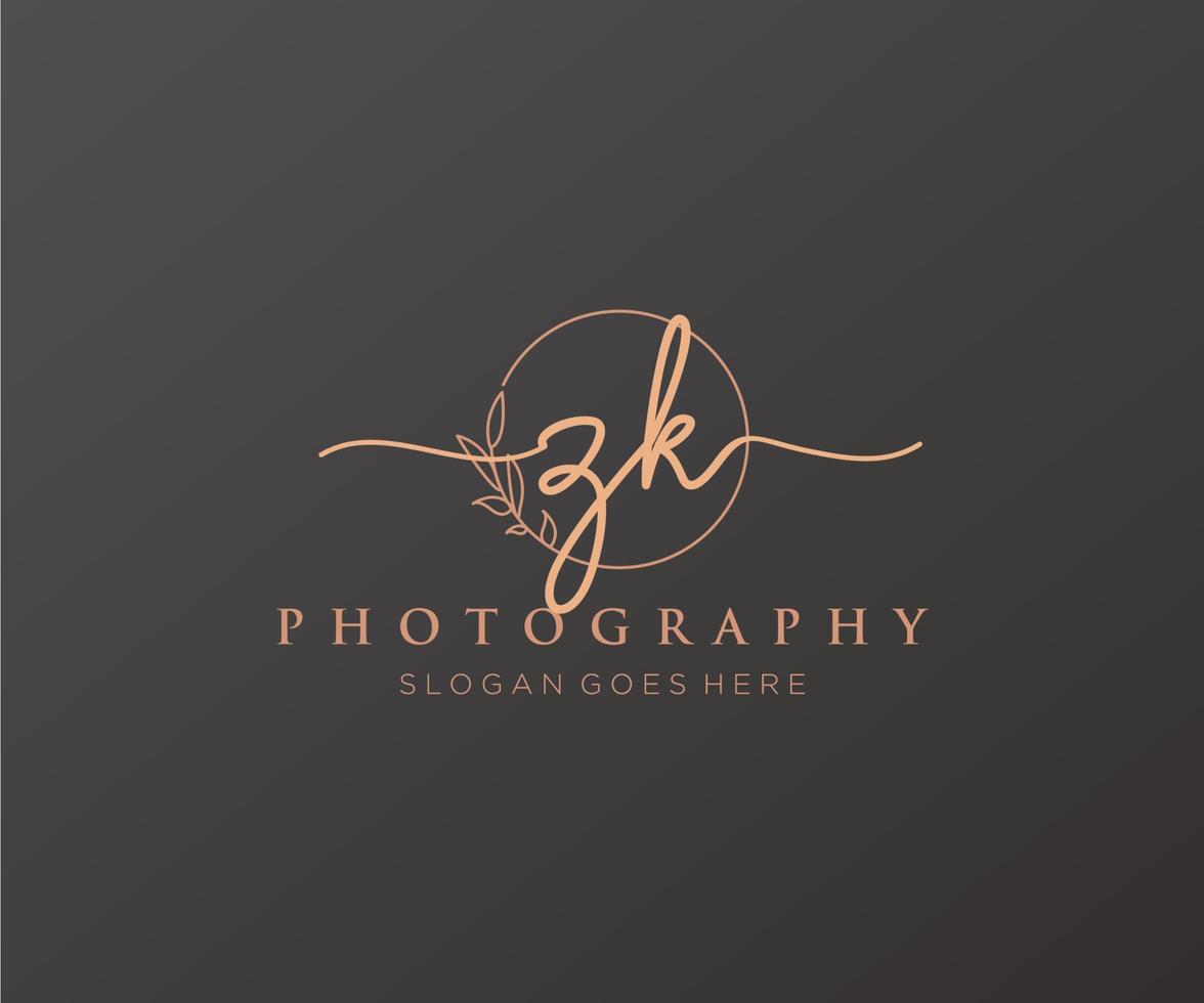 Initial ZK feminine logo. Usable for Nature, Salon, Spa, Cosmetic and Beauty Logos. Flat Vector Logo Design Template Element.