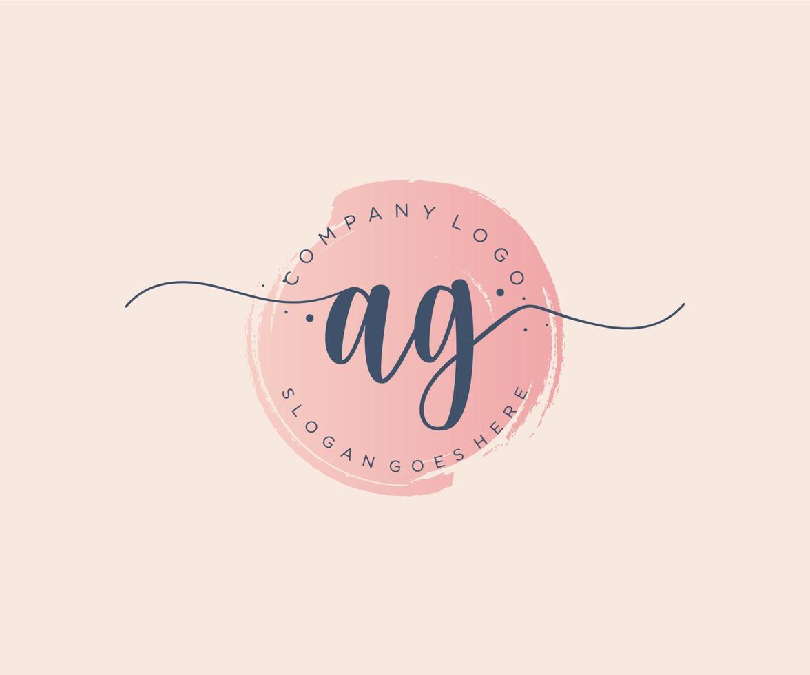 logotipo femenino inicial ag. utilizable para logotipos de naturaleza, salón, spa, cosmética y belleza. elemento de plantilla de diseño de logotipo de vector plano.