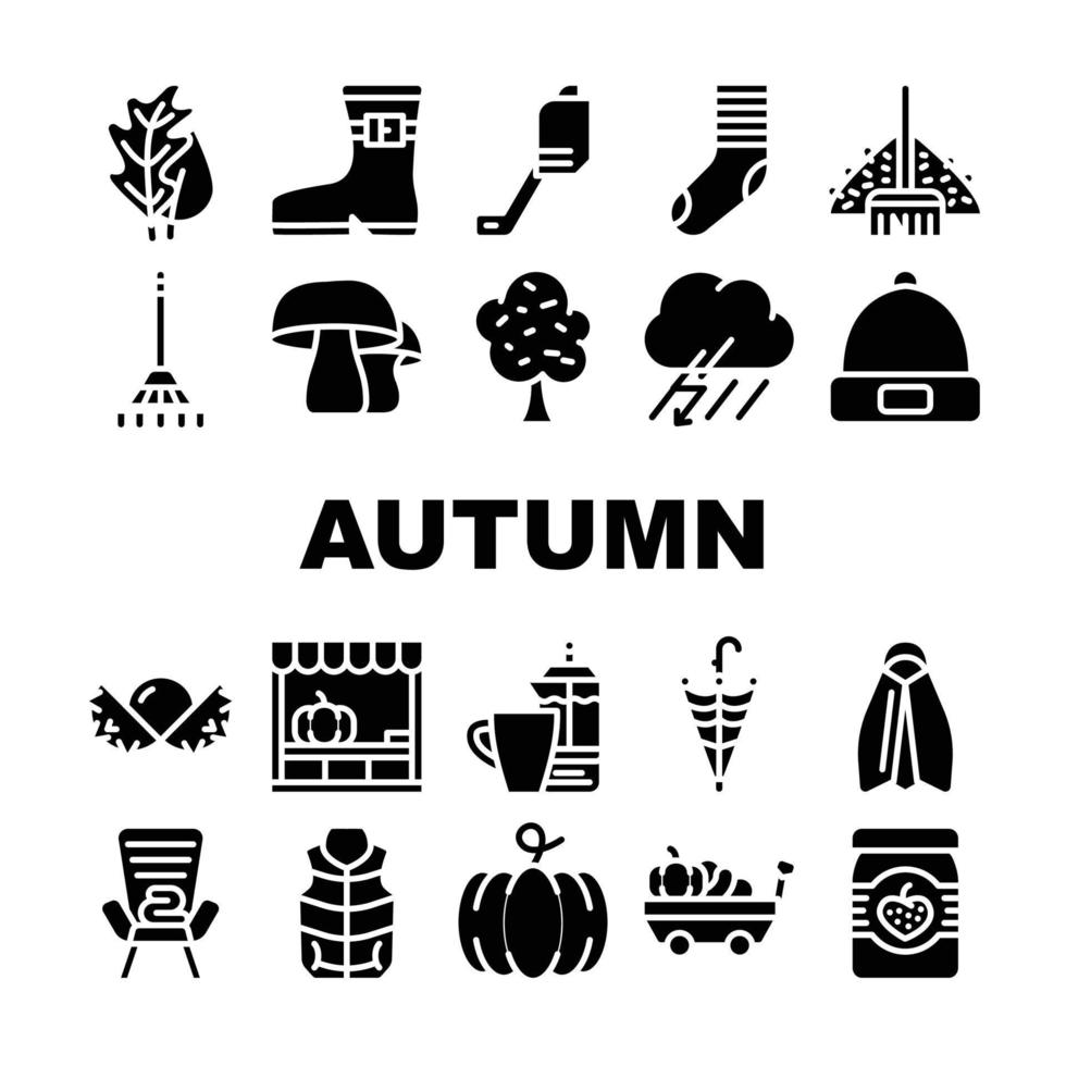 Autumn Season Objects Collection Icons Set Vector