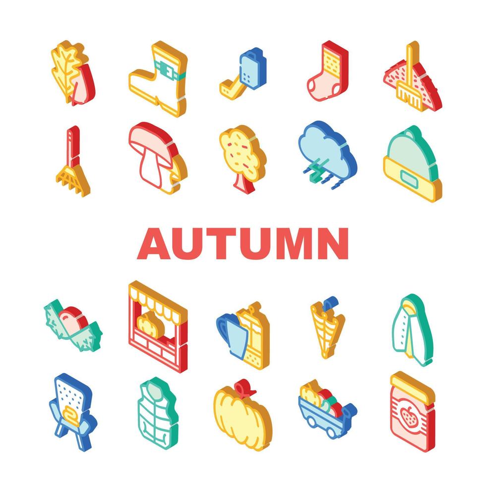 Autumn Season Objects Collection Icons Set Vector