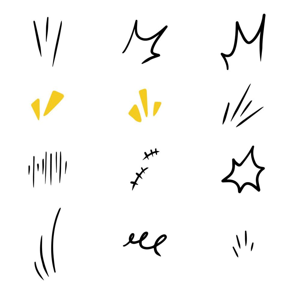 Vector set of hand-drawn cute cartoony expression sign doodle line strokeemoticon effects design elements, cartoon character emotion symbols,