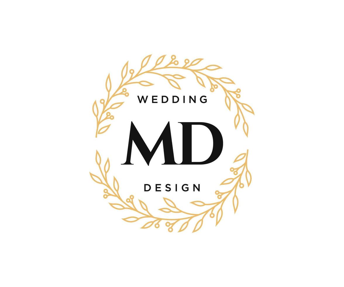 colección de logotipos de monograma de boda con letras iniciales md, plantillas florales y minimalistas modernas dibujadas a mano para tarjetas de invitación, guardar la fecha, identidad elegante para restaurante, boutique, café en vector