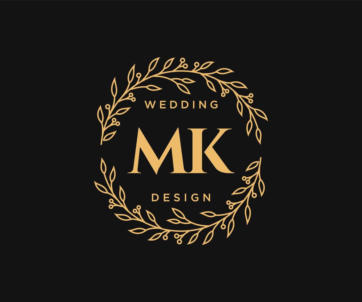 colección de logotipos de monograma de boda con letras iniciales mk, plantillas florales y minimalistas modernas dibujadas a mano para tarjetas de invitación, guardar la fecha, identidad elegante para restaurante, boutique, café en vector