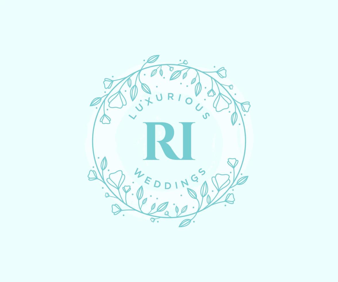 RI Initials letter Wedding monogram logos template, hand drawn modern minimalistic and floral templates for Invitation cards, Save the Date, elegant identity. vector