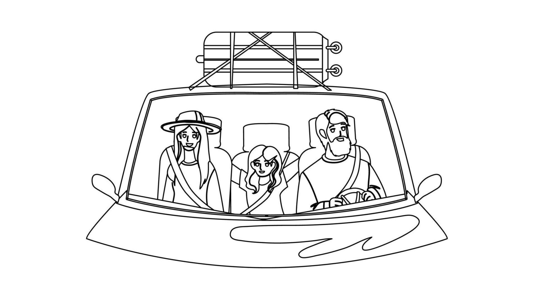 Family In Car Enjoy On Vacation Road Trip Vector