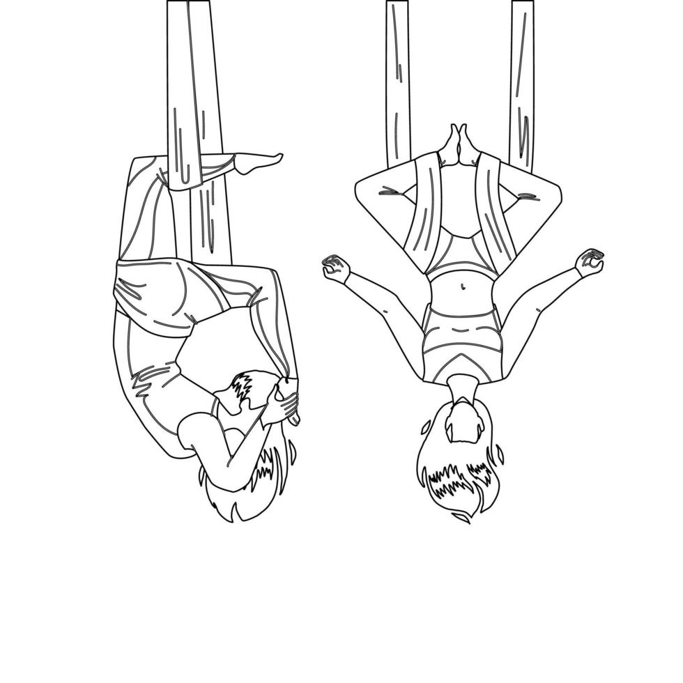 Air Yoga Training Exercise Girls Couple Vector