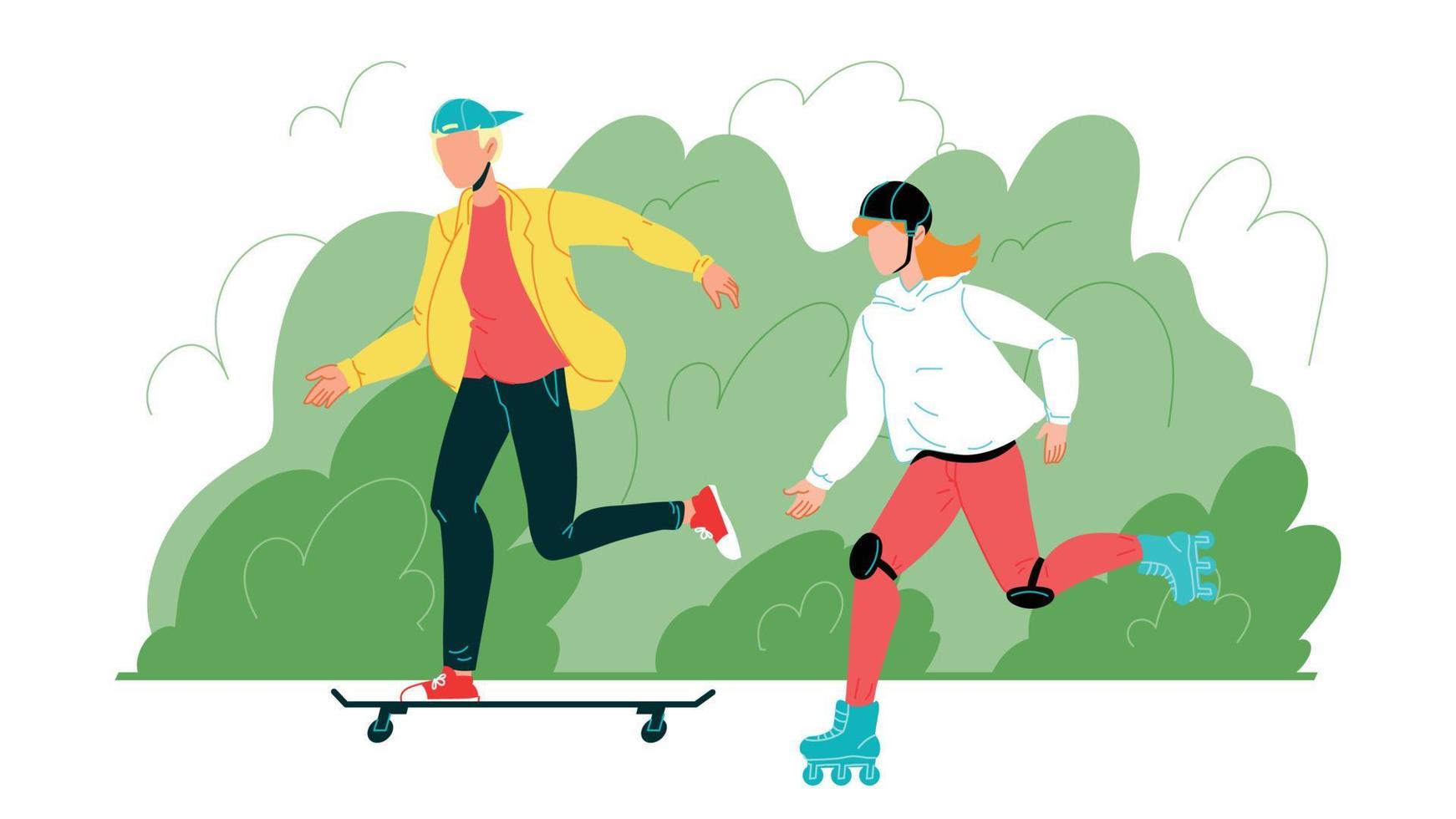 Young Boy And Girl Have Activity Sport Time Vector