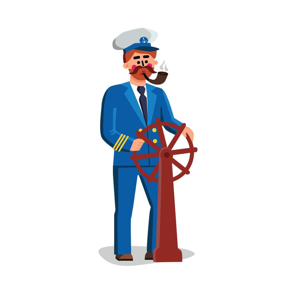 Sailor Captain Person Holding Ship Wheel Vector