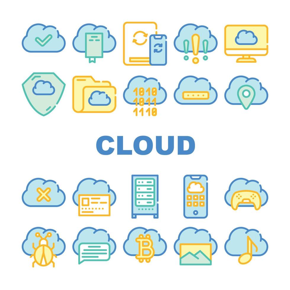 Cloud Service Storage Collection Icons Set Vector