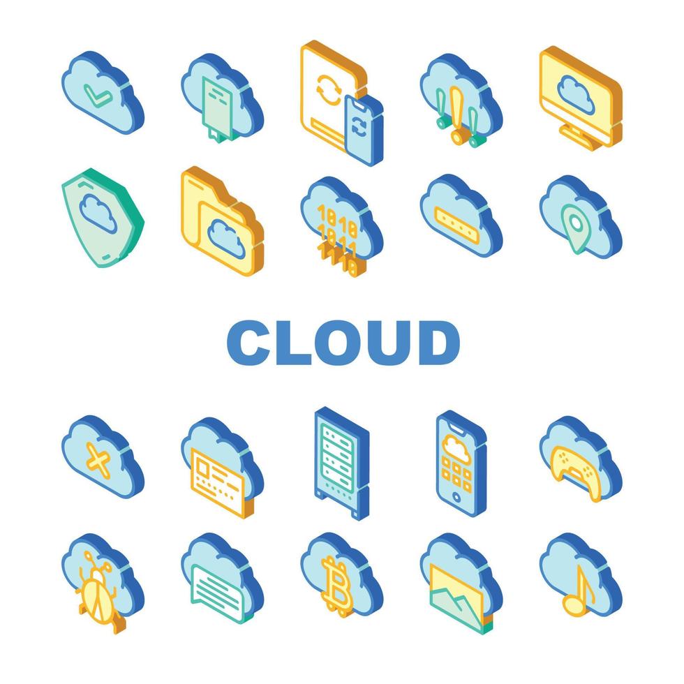 Cloud Service Storage Collection Icons Set Vector