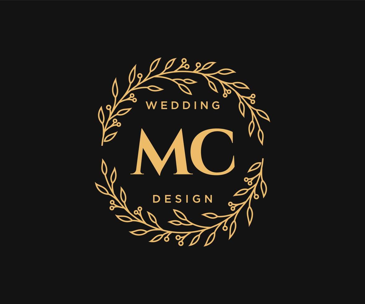 colección de logotipos de monograma de boda con letras iniciales de mc, plantillas florales y minimalistas modernas dibujadas a mano para tarjetas de invitación, guardar la fecha, identidad elegante para restaurante, boutique, café en vector