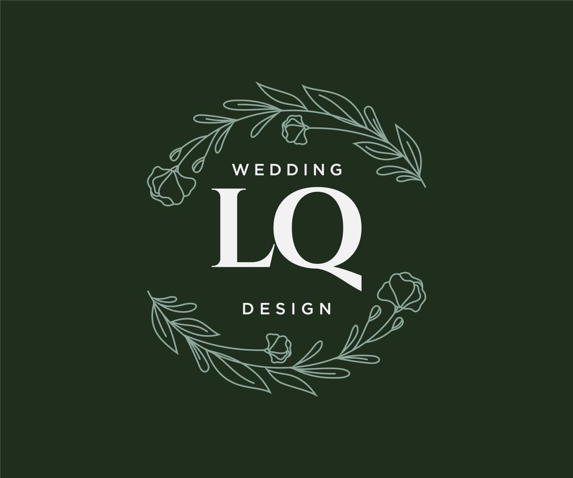 colección de logotipos de monograma de boda con letras iniciales lq, plantillas florales y minimalistas modernas dibujadas a mano para tarjetas de invitación, guardar la fecha, identidad elegante para restaurante, boutique, café en vector