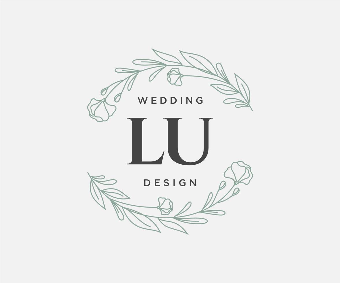 colección de logotipos de monograma de boda con letras iniciales lu, plantillas florales y minimalistas modernas dibujadas a mano para tarjetas de invitación, guardar la fecha, identidad elegante para restaurante, boutique, café en vector