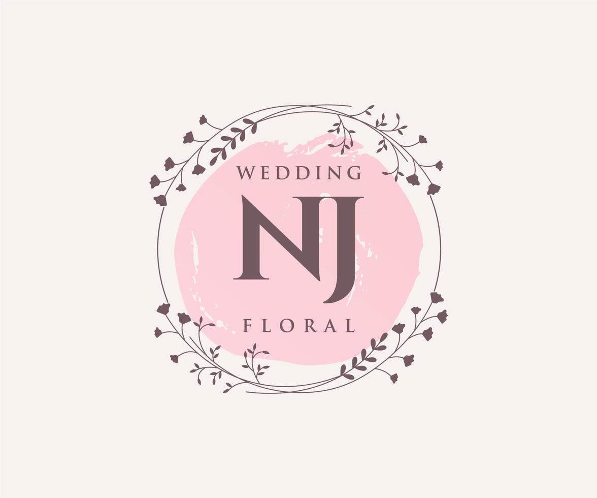 NJ Initials letter Wedding monogram logos template, hand drawn modern minimalistic and floral templates for Invitation cards, Save the Date, elegant identity. vector