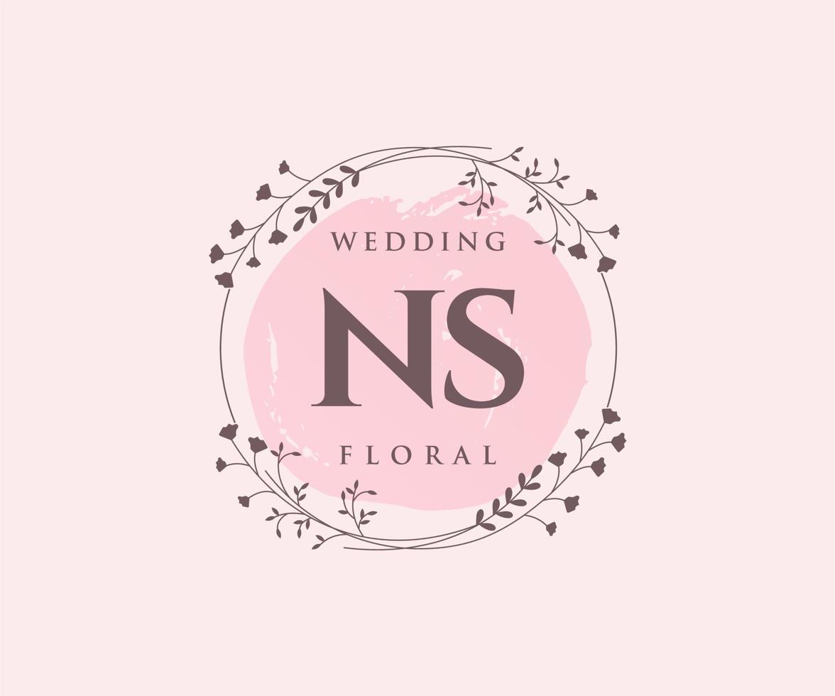 NS Initials letter Wedding monogram logos template, hand drawn modern minimalistic and floral templates for Invitation cards, Save the Date, elegant identity. vector