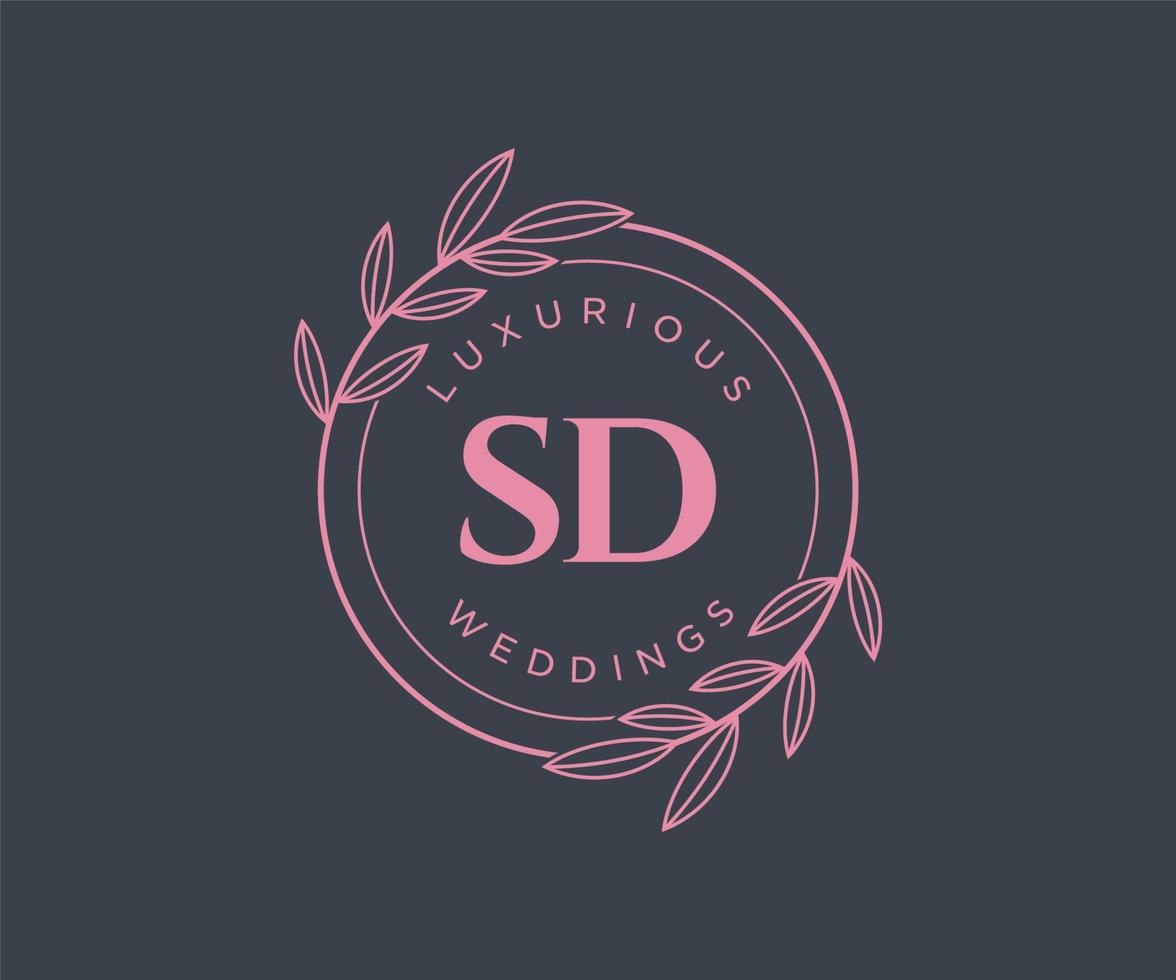 SD Initials letter Wedding monogram logos template, hand drawn modern minimalistic and floral templates for Invitation cards, Save the Date, elegant identity. vector